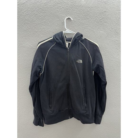 The North Face Womens Jacket Size Small Black Zip Up Hooded White Lines - Picture 1 of 13